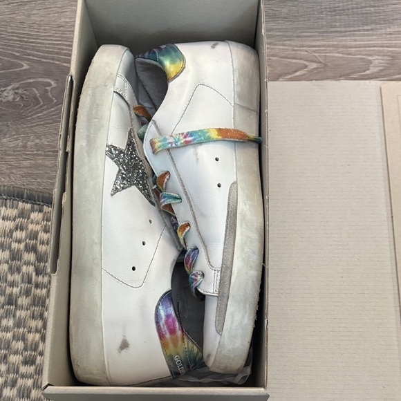 Golden Goose White Sneakers with Rainbow Accents and Star Detail - Picture 1 of 9